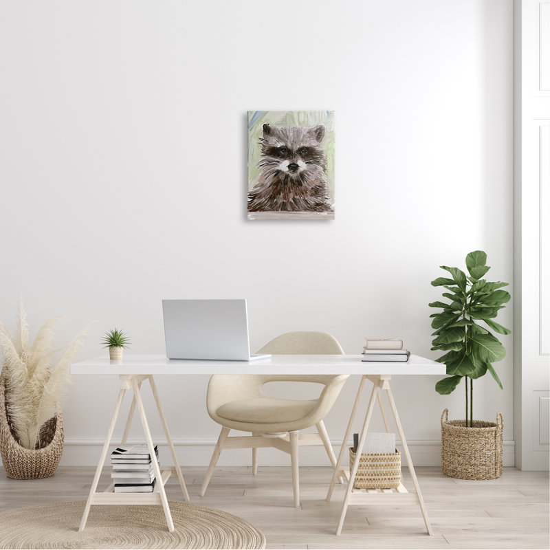 Raton laveur sauvage peeayer les coups de pinceau superposés blanc Stellar Design Studio, L 16 po x H 20 po, Toile tendue