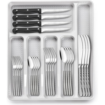 49-piece Round Hammered Silverware Set With Organizer