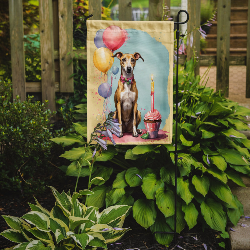 Drapeau de jardin «Happy Birthday», Lévrier Whippet