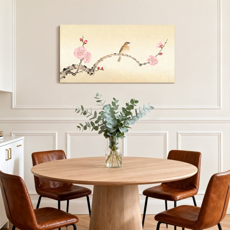 Animaux oiseaux perchés sur une branche en fleurs, H 16 po x l 32 po