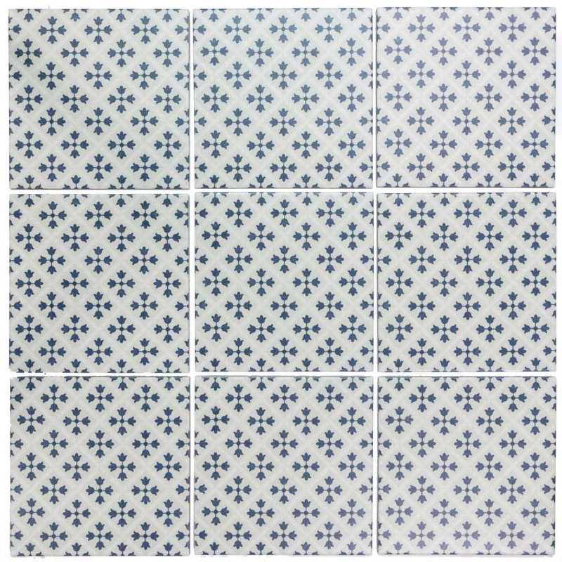 Etiquette 8" x 8" Porcelain Patterned Wall & Floor Tile, Blue
