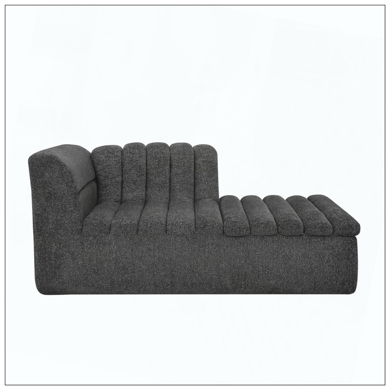 L-Shaped Chenille Modular Sofa Chaise Wave Armrest, Black