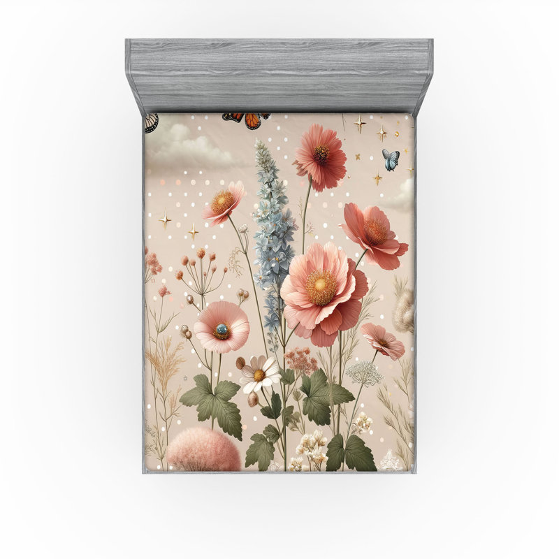 Microfiber Floral Fitted Sheet, Queen