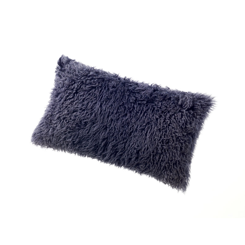 Solid Colour Sheepskin Throw Pillow, Charcoal
