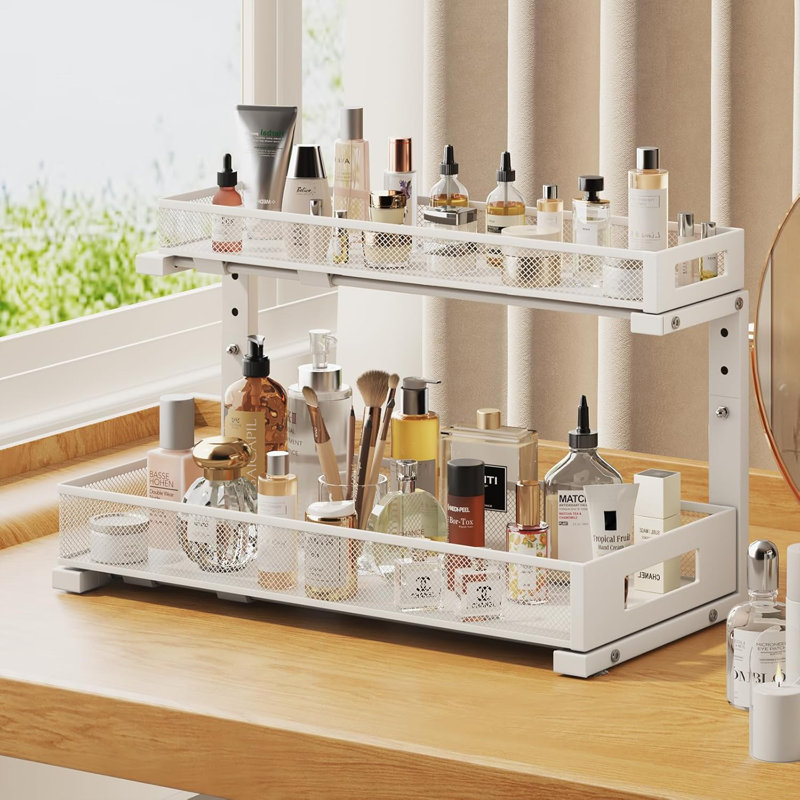 Rangement sous évier à 2 niveaux avec tablettes coulissantes, hauteur réglable en L pour le rangement des armoires de cuisine et de salle de bain