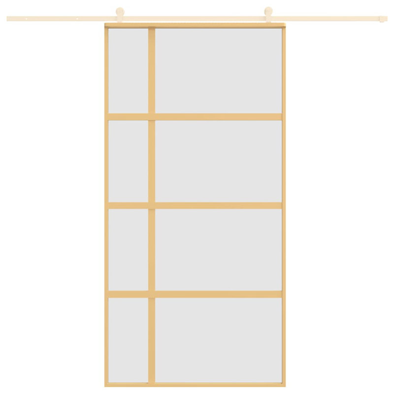 Jamarie Glass and Aluminium Barn Doors, 205cm H x 102.5cm W x 5cm D, Gold