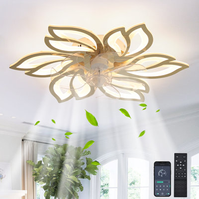 25" 7 - Blade Reversible Dimmable Led Flush Mount Ceiling Fan With Remote Control And App