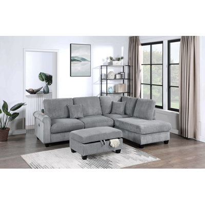 Ensemble de canapé modulaire 3 pièces de style contemporain avec accoudoir à droite, avec accoudoir gauche avec rangement pour port USB, coussin décoratif, pieds en bois, salon principal