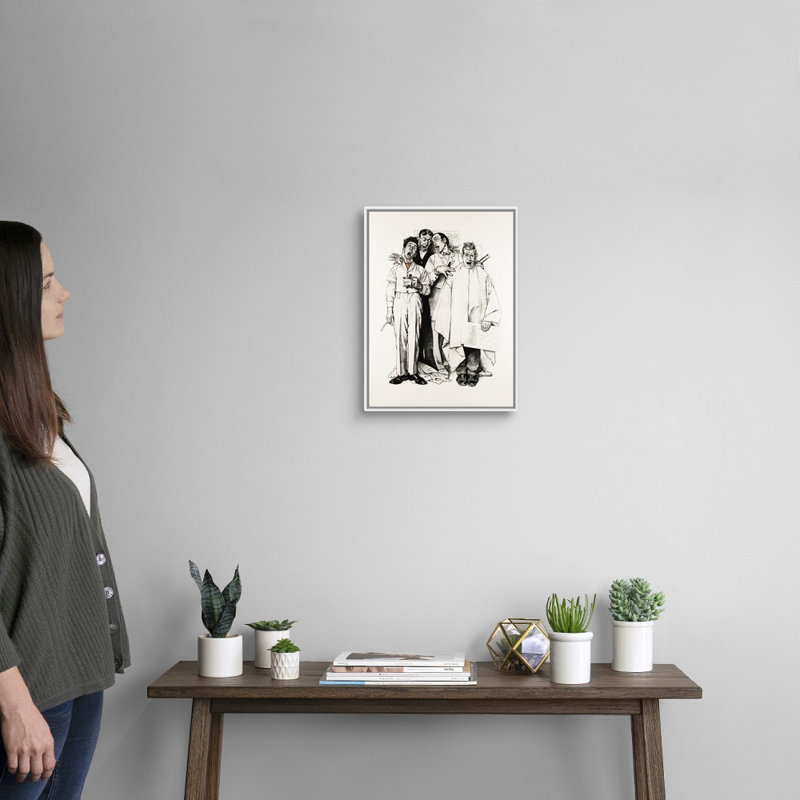 «Norman Rockwell Barberhop Quartet», art mural sur toile, Cadre flottant blanc, H 18 po x l 14 po x P 1,75 po