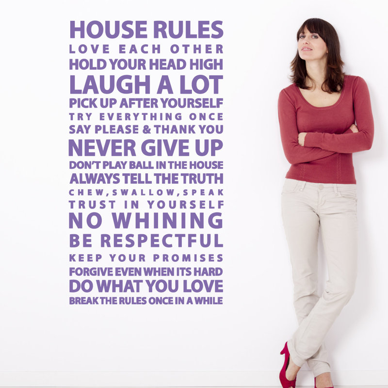 Décalcomanie murale citation "house rules", H 24 po x l 13 po x P 0,01 po, Lavande