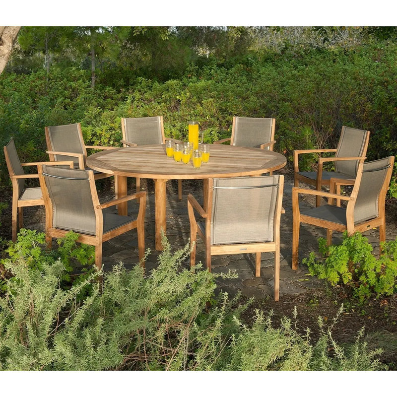 Drummond Outdoor Round Teak Dining Table, 28" H x 59" W x 59" D