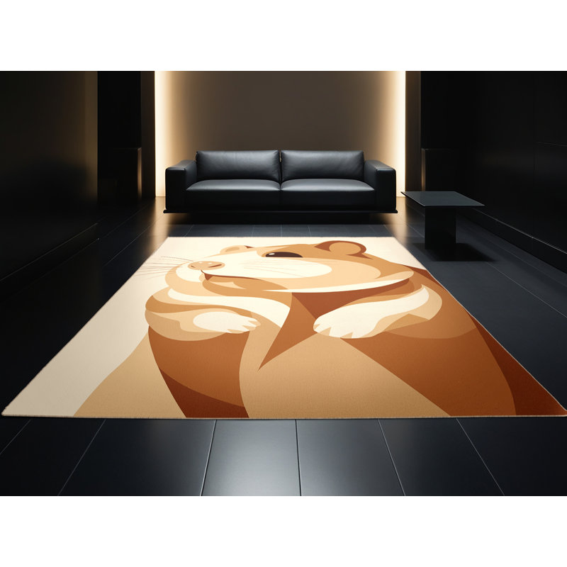 Machine Washable Pantelia Hamster Modern Rug in Beige – Beige Binding, 6x9