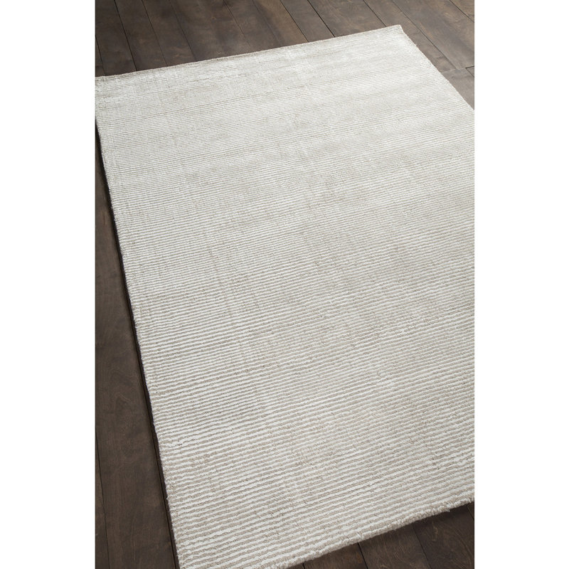 Yiwei Authentic Hand-Tufted Handmade Beige & Ivory Modern Textural Stripe Wool & Viscose Area Rug, Rectangle 5' x 7'