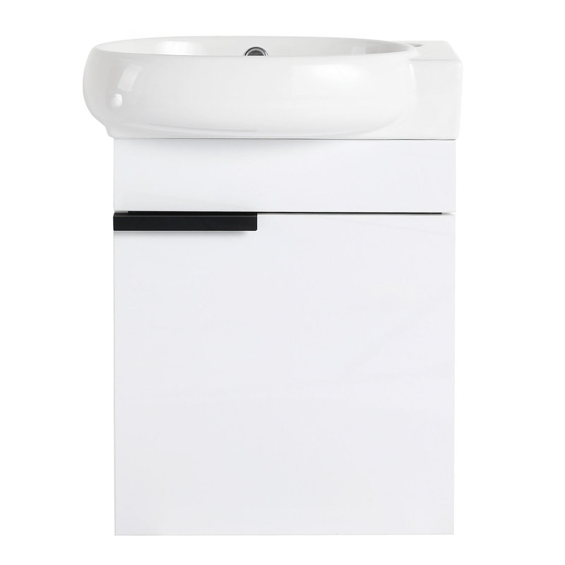 Meuble-lavabo à fermeture en douceur avec lavabo, 16 pouces pour petite salle de bain, Blanc brillant