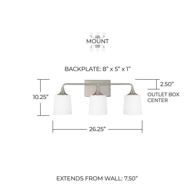 Pudsey 3 - Light Dimmable Bath Bar, Brushed Nickel