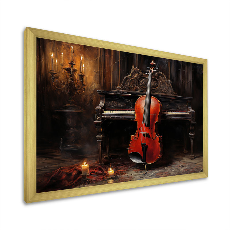 Cello Charisma, bourgogne profond sur toile, Cadre doré simple, H 34 po x l 44 po x P 1,5 po