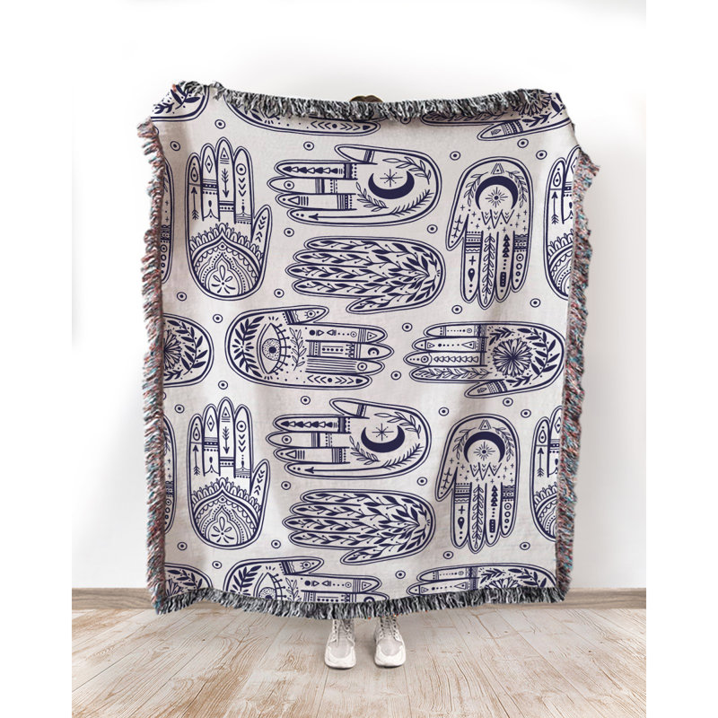 Hand Woven Throw Blanket, 37" W x 52" L, Blue