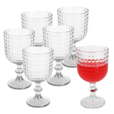 12 oz Vintage Diamond Embossed Stemmed Goblet (clear)