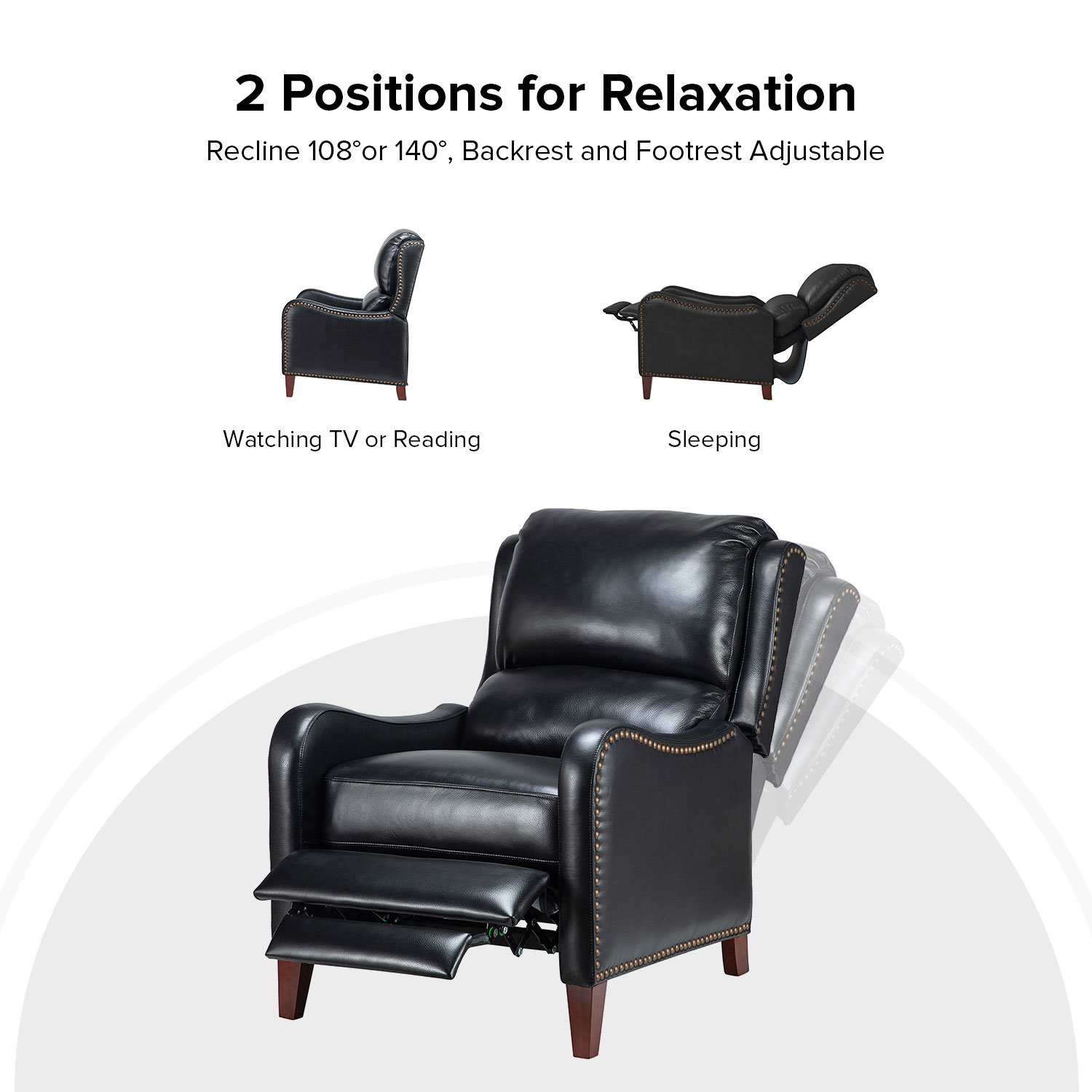 Beecher 29" Genuine Leather Manual Recliner, Black Genuine Leather