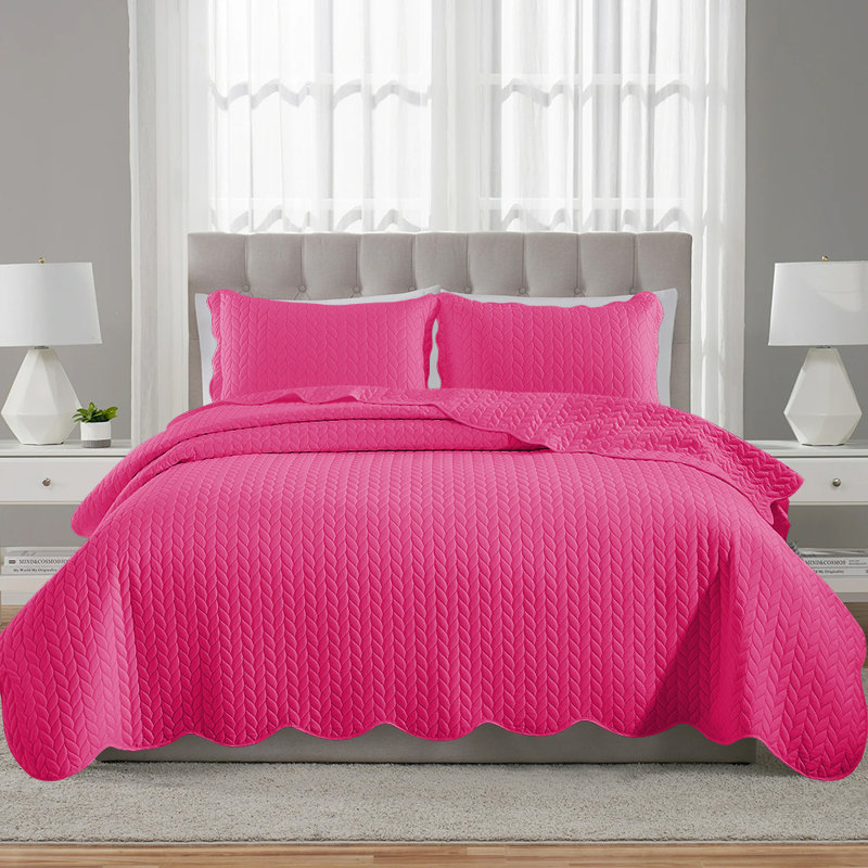 Ensemble de couvre-lit en microfibre , Grand lit, Rose