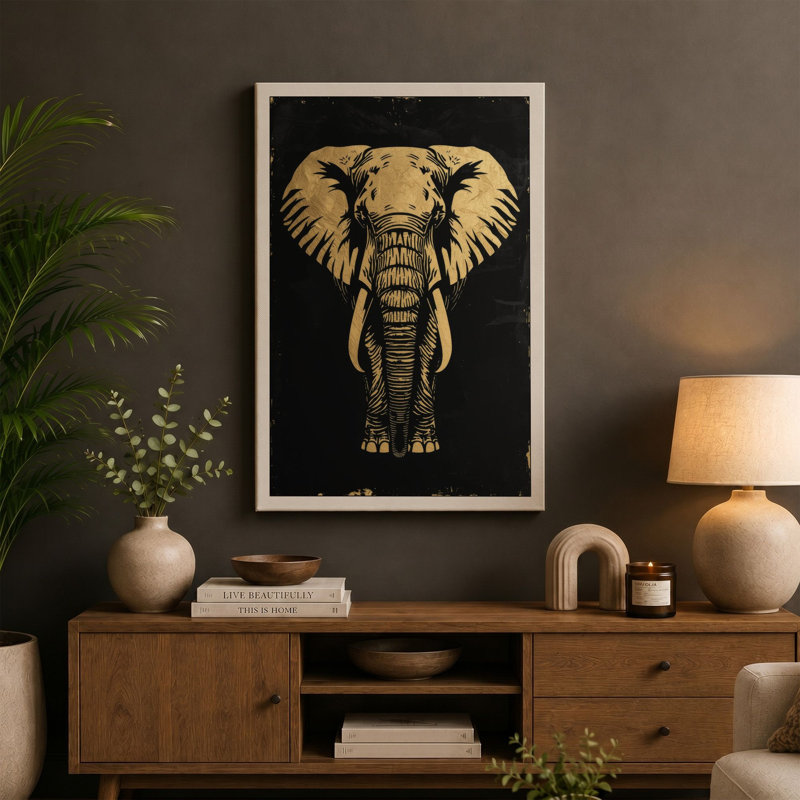 Golden Elephant Minimalist - Wrapped Canvas, 24x16 - 61.0 x 40.6 cm, White Border