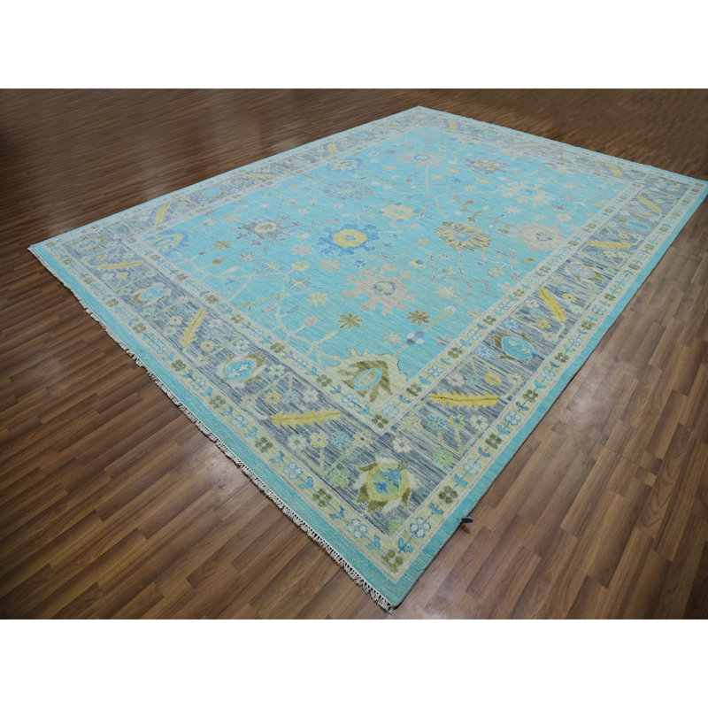Tapis en laine pure nouÃ© Ã  la main, motif et tissage Oushak, bleu sarcelle, 10 pi 1 po x 13 pi 10 po 924C5C7EBA444F4687E61709554431F1