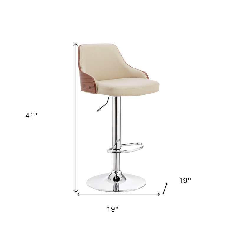Tabouret de bar moderne ajustable en similicuir, Crème, crème