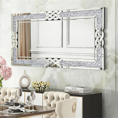 47.2" Wide Beveled Wall Mirror, Elegant Silver Decorative Accent Mirror, Horizontal or Vertical Hanging