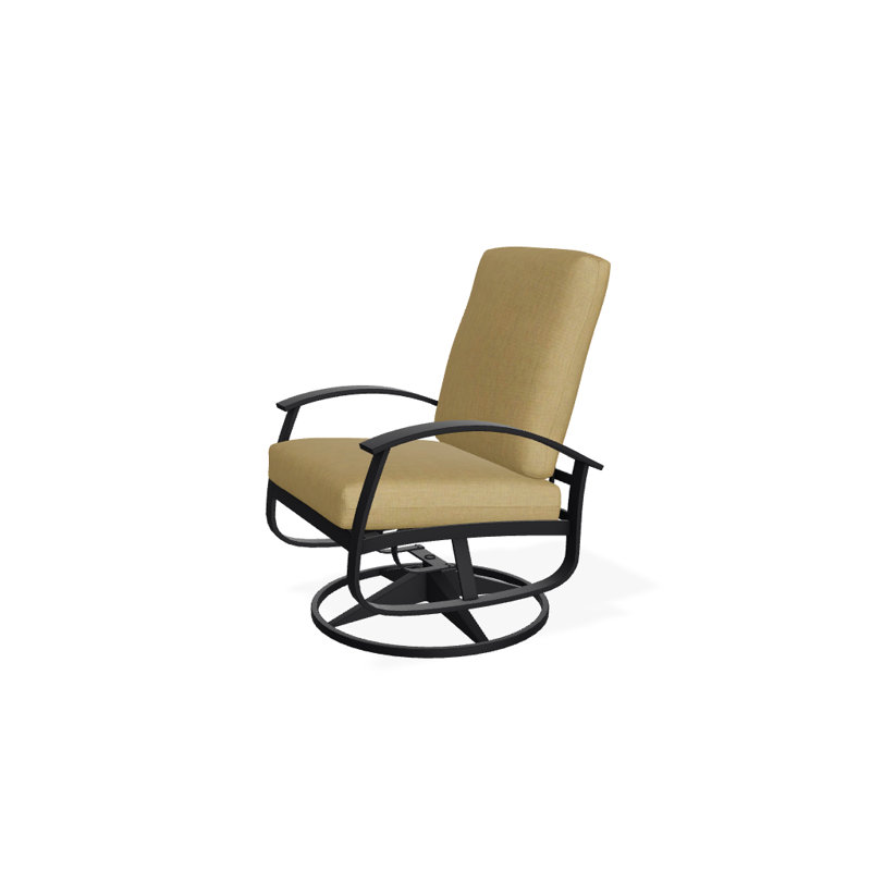Chaise de patio pivotante avec coussin Askar, Noir texturé, Toile Sunbrella® beige chiné, Bois de plage P40