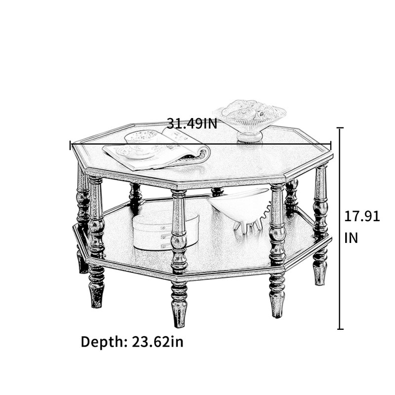 Table basse octogonale en bois massif