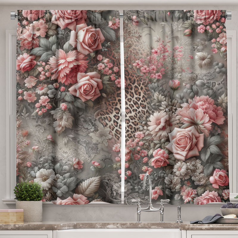 Floral Kitchen Curtain, 55" W x 36" L