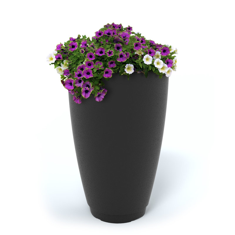 Caprio Tall Resin Pot Planter with Water Reservoir, 26" H x 16" W x 16" D, Black