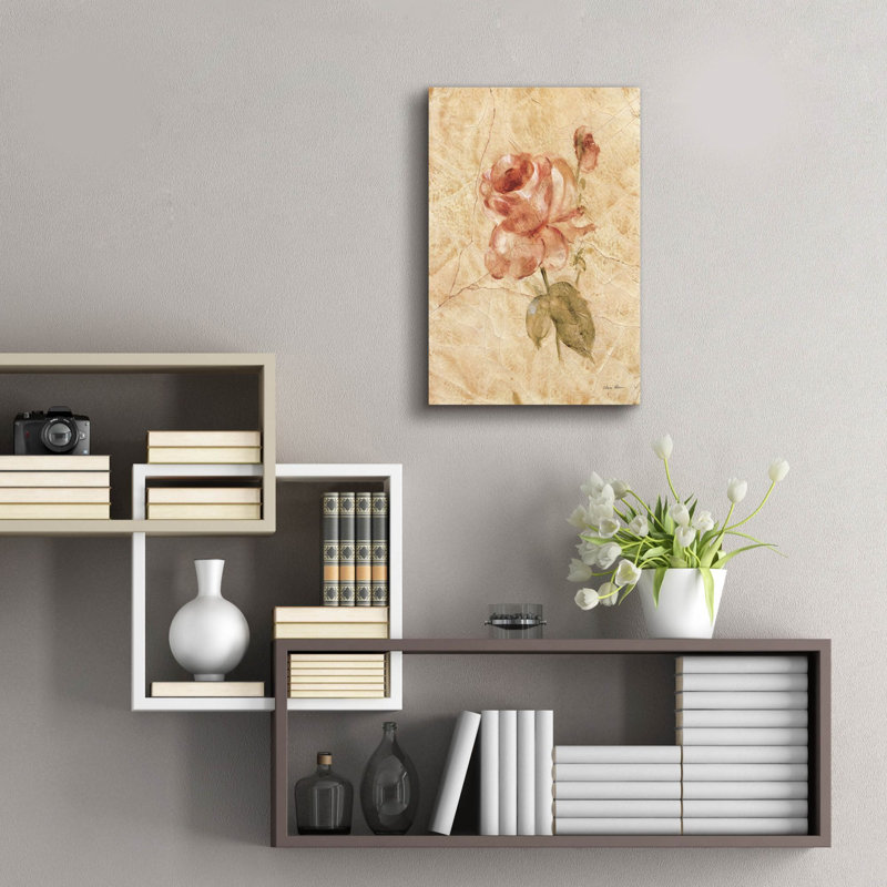 «Rose On Cracked Linen» par Cheri Blum, art mural en verre acrylique, H 24 po x l 16 po x P 0,2 po