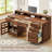 60'' Farmhouse Executive Desk With Drawers, Computer Desk With Power Outlet And Led Light For Office Home, Brown-1335193823
