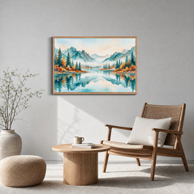 Autumn Forest Lake Reflection Watercolor Canvas Wall Art