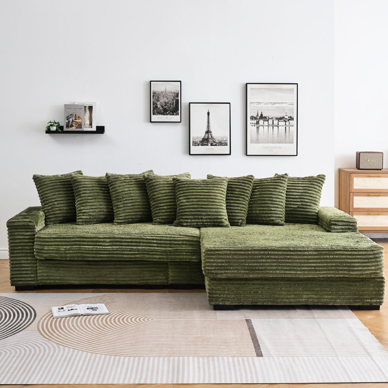 Corduroy 3 mesure 111,4 pouces, pour le salon, huit coussins décoratifs et structure solide stable de 111,4 pouces avec pied assorti, chambre à coucher, siège confortable ergonomique