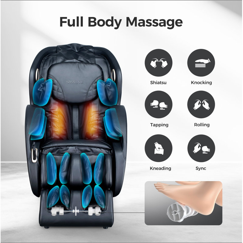 Fauteuil de massage 3D Zero Gravity, fauteuil inclinable de shiatsu complet avec application, Cuir noir