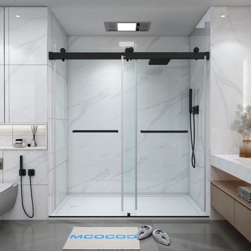 Porte de douche à double fermeture coulissante sans cadre avec verre transparent de 3/8 po (10 mm) Opal Mirage MCOCOD l 52 "-54" x H 76 "