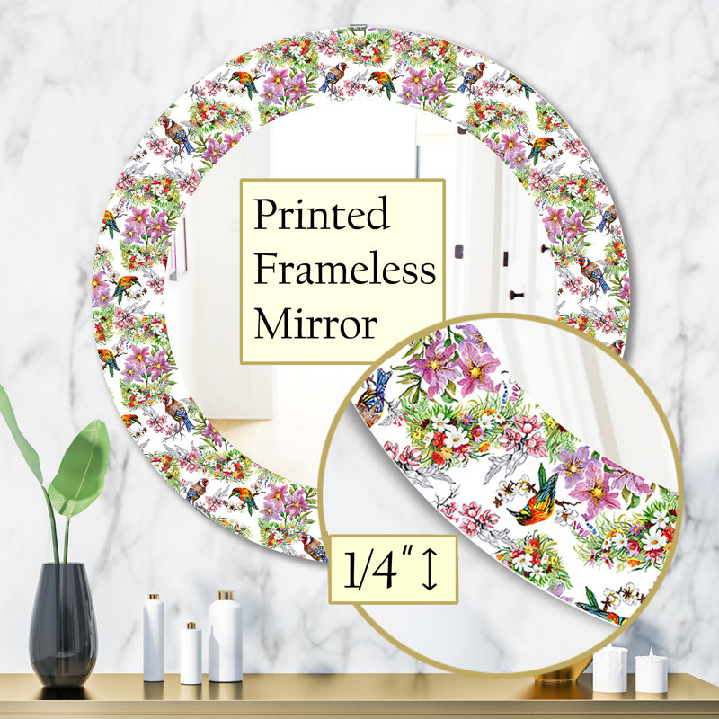 Miroir mural fleurs et oiseaux, H 31,5 po x l po