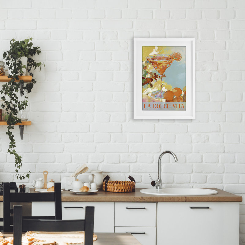 Reproduction sous verre Dolce Vita, H 20 po x l 14 po, Cadre blanc côtier