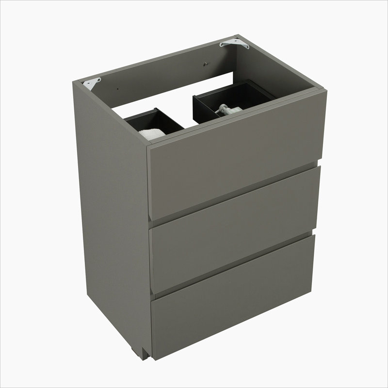 Armoire de plancher SANS lavabo, avec trois tiroirs, Gris