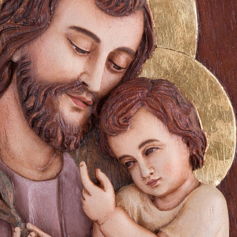 Panneau de suspension en bois st. joseph avec le bébé jesus cèdre