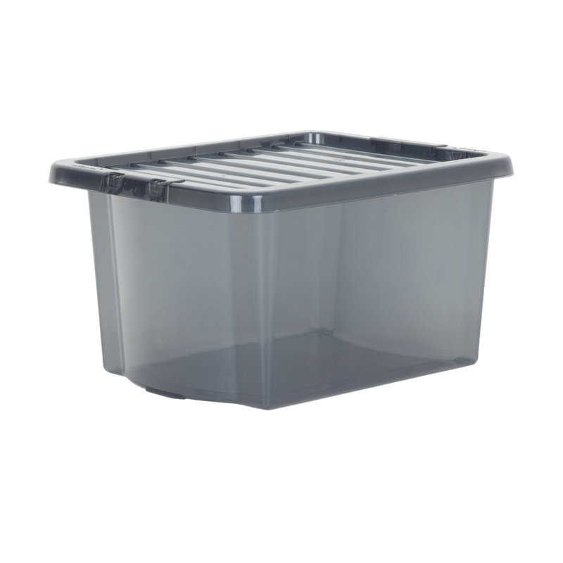 Wham Crystal 28L Plastic Storage Box Pack of 5 Tint Smoke