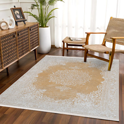 Tapis oriental brun à motif numérique tissé antidérapant lavable à la machine