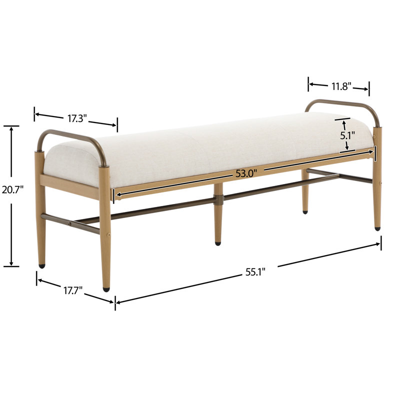 Modern Bench With Metal Frame, Linen Beige/Natural
