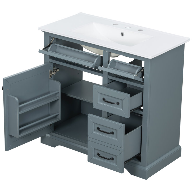 Meuble-lavabo 36 po avec comptoir en céramique, Bleu gris