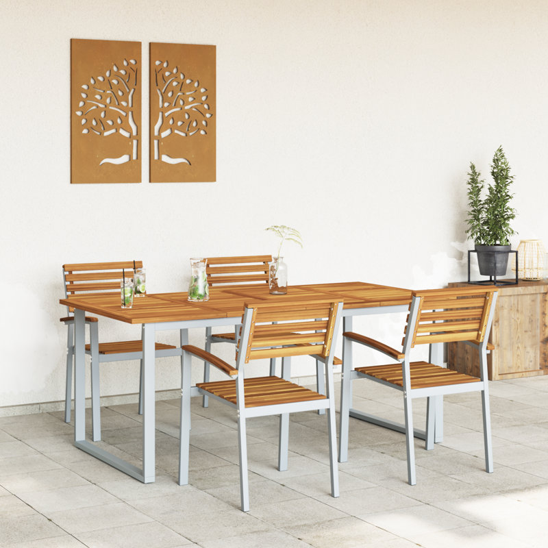 4 - Person Wood Patio Dining Set with Rectangular Table, 75cm H x 180cm W x 90cm D