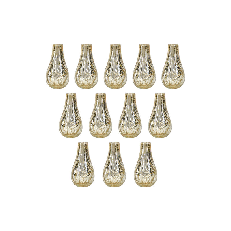  Gold Teardrop Mercury Glass Vase, Half Crackle Design, Vintage-Inspired Mini Flower Vases For Table Centerpieces, Events, Weddings, Home Décor, 3.3" Diameter & 6" Tall, Pack Of 12