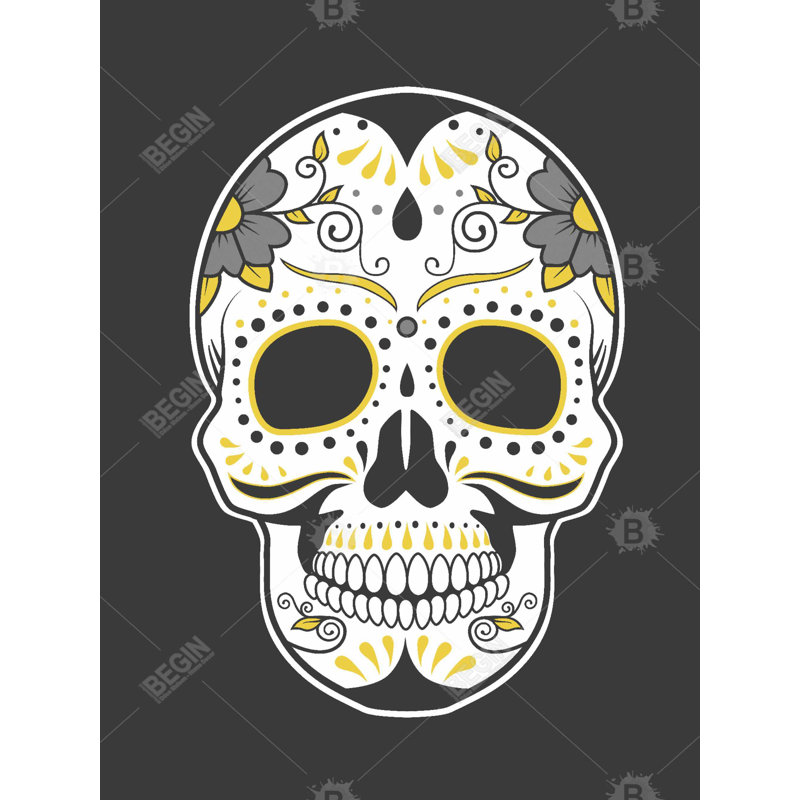 Mexican Sugar Skull Art - Gray Framed Canvas Home Decor
