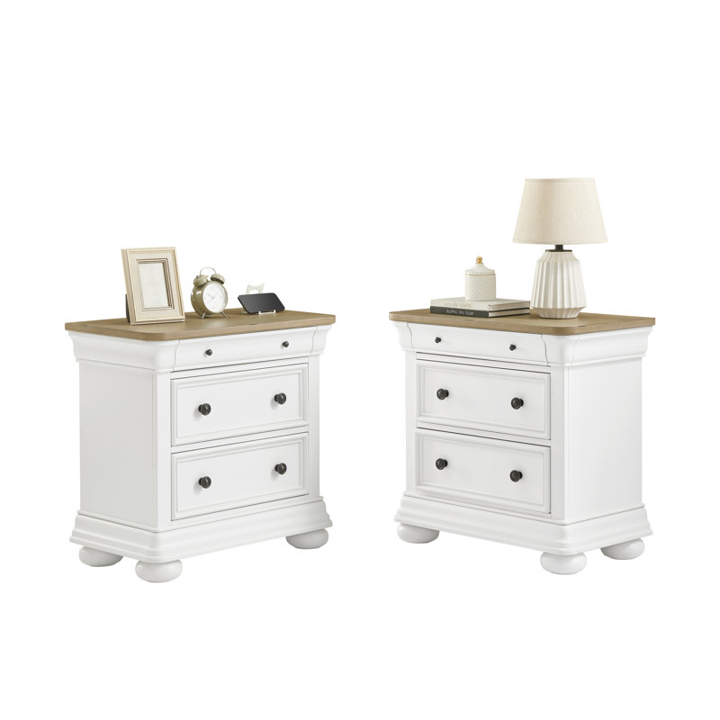 Table de chevet 3 tiroirs Bilal, Blanc